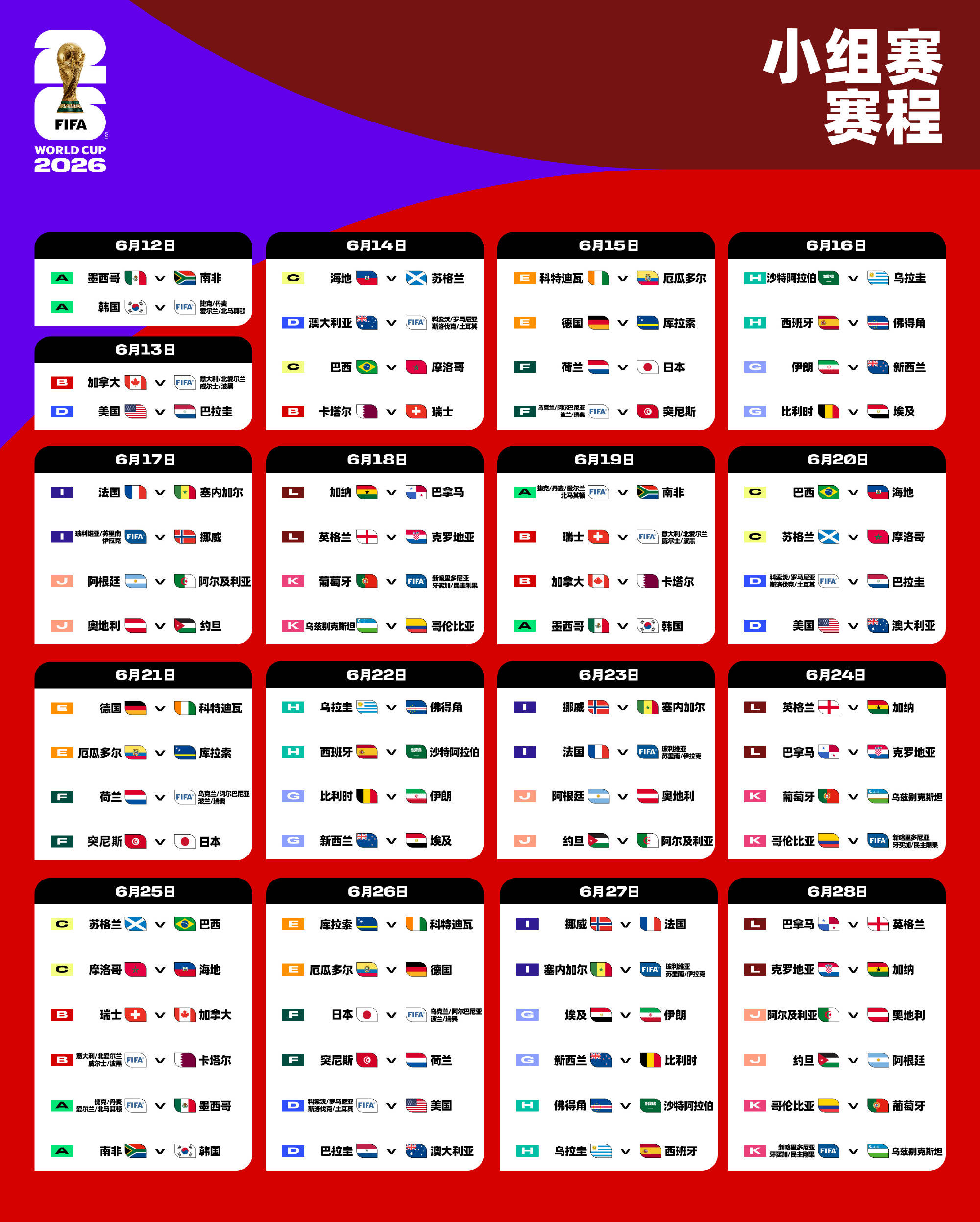 世界杯竞猜-2026世界杯小组赛比赛赛程